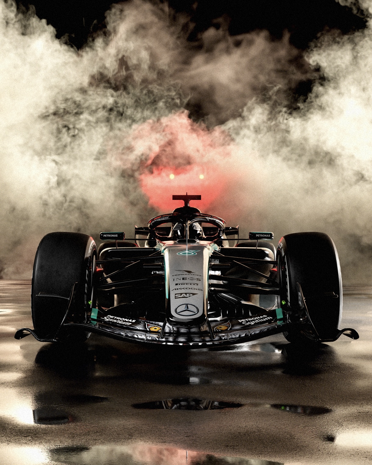 The Mercedes-AMG F1 W17 with an updated livery for Japan featuring the Y-3 Wolf Beast